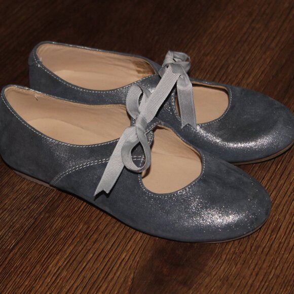 Little Girls Petits Marcheurs Sparkly Slate Blue Gray Bow Tie Mary Janes size 12